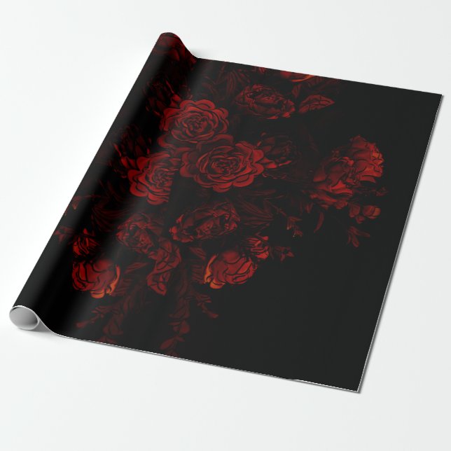 Deep Red Floral Elegante Gotische Hochzeit Geschenkpapier (Ungerollt)