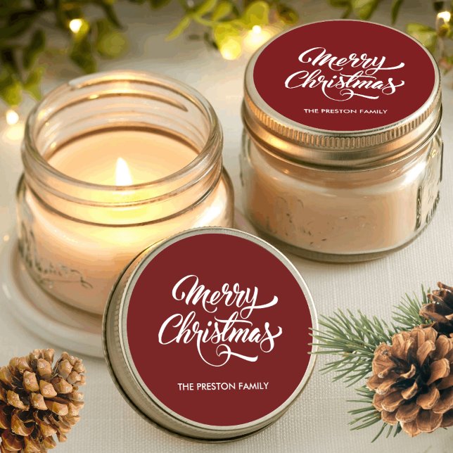 Deep Red Frohe Weihnachten Runder Aufkleber (Von Creator hochgeladen)