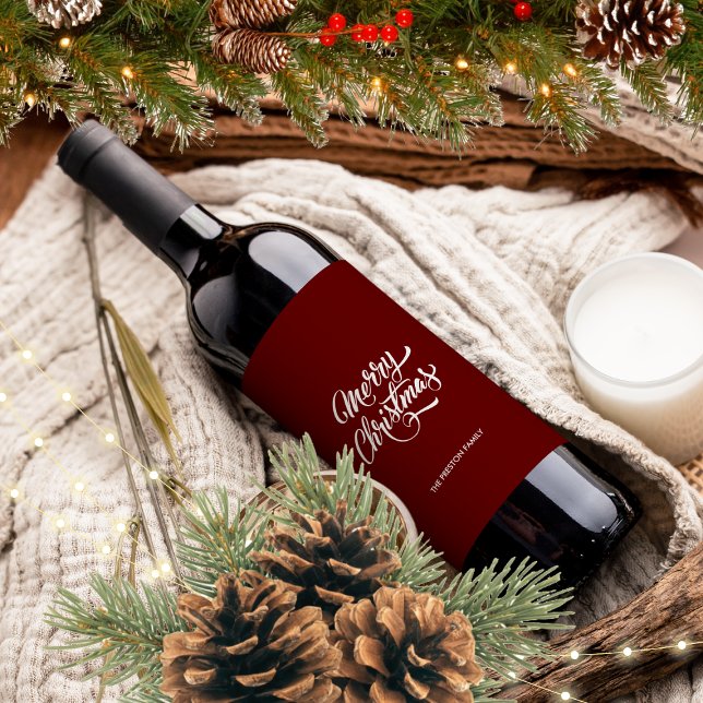 Deep Red Frohe Weihnachten Weinetikett (Von Creator hochgeladen)