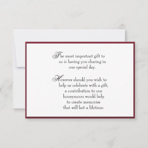 Deep Red Gift Beilage Information Card für Hochzei Einladung