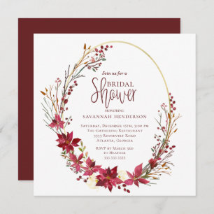 Deep Red Gold Winter Calligraphy Brautparty Einladung