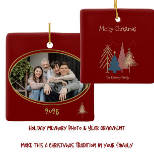 Deep Red Green Pink & Gold Weihnachtsbäume Keramikornament