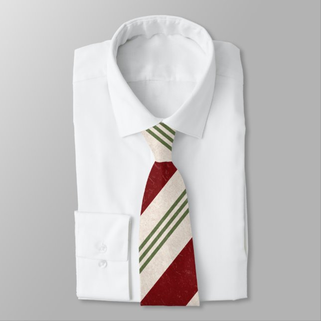 Deep Red & Green Strip Christmas Necktie Krawatte (Gebunden)