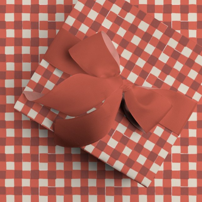 Deep Red Hand Gezeichnet Buffalo Karo Kariert Geschenkpapier (Deep Red Hand-Drawn Buffalo Check Plaid Wrapping Paper)