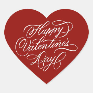 Deep Red Happy Valentines Day Calligraphy  Herz-Aufkleber