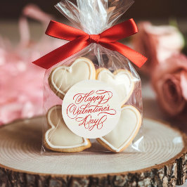 Deep Red Happy Valentines Day Calligraphy Runder Aufkleber