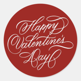 Deep Red Happy Valentines Day Elegant Calligraphy  Runder Aufkleber