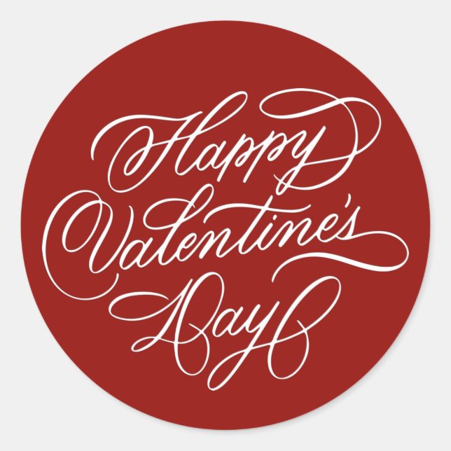 Deep Red Happy Valentines Day Elegant Calligraphy  Runder Aufkleber (Vorderseite)