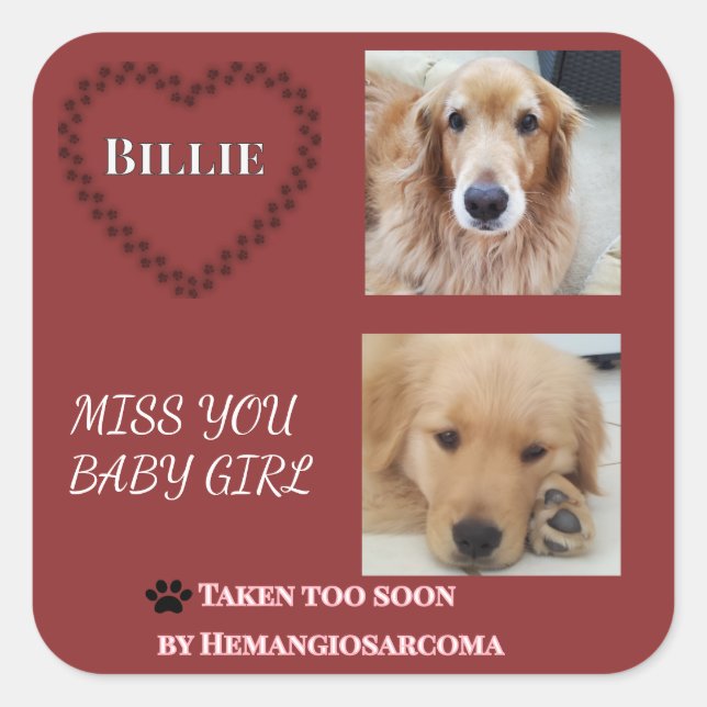 Deep Red Hemangiosarcoma Tribute Square Sticker (Vorderseite)