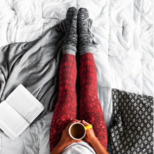 Deep Red Imitats Glitzer Lights Leggings