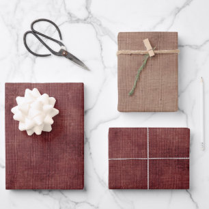 Deep Red Imitats Linen Geschenkpapier Set