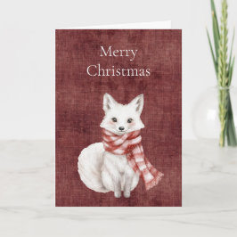 Deep Red Imitats Linen (Leinenlook) Fox Christmas Karte