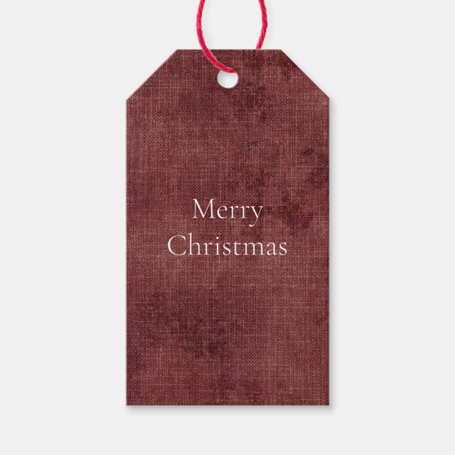 Deep Red Imitats Linen (Leinenlook) Geschenkanhänger (Vorderseite)