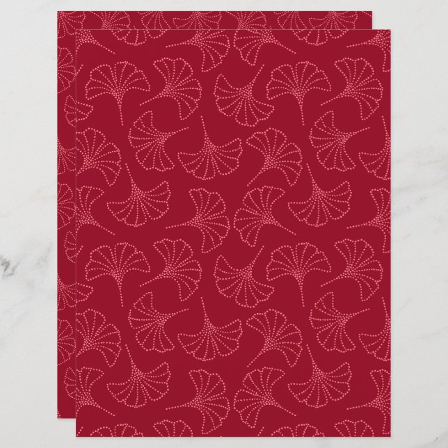 Deep Red Japanese Ginkgo Blätter Scrapbook Paper (Vorne/Hinten)