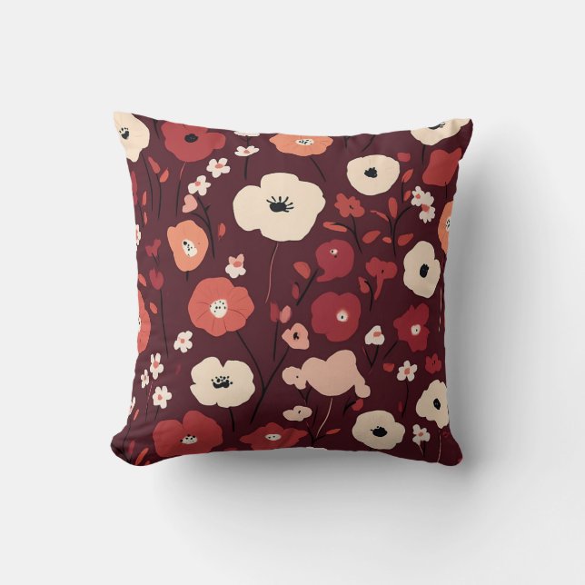 Deep Red Kissen mit Creamy Floral Cluster Design (Vorderseite)