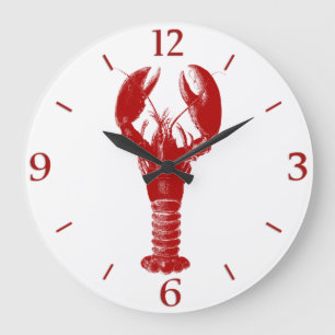 Deep Red Lobster auf Weiß Große Wanduhr