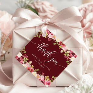 Deep Red Merlot Floral Wedding Vielen Dank Geschenkanhänger