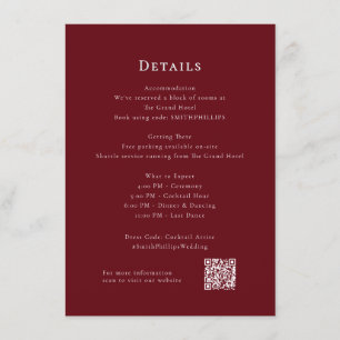 Deep Red Modern Wedding Details Eintrittskarte Begleitkarte