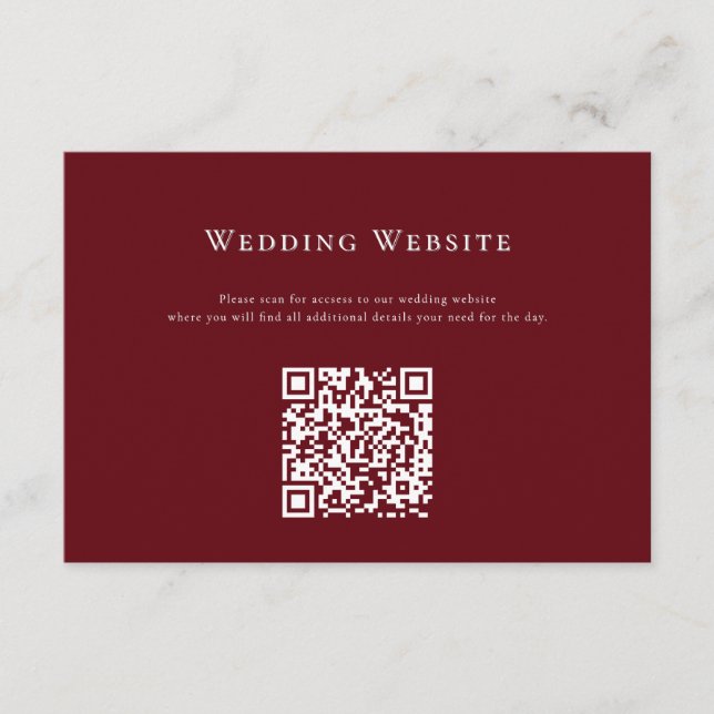 Deep Red Modern Wedding Website QR Code Card Begleitkarte (Vorderseite)