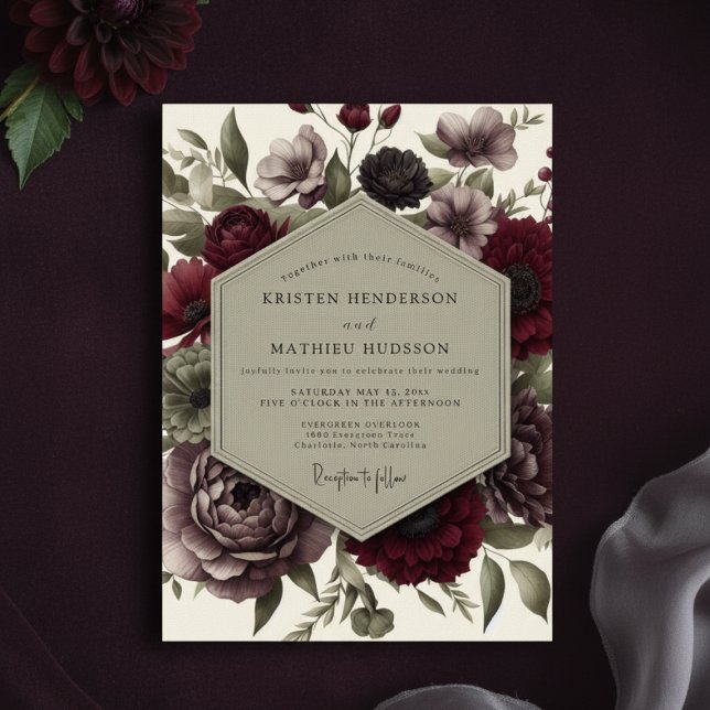 Deep Red Moody Bloom Wedding Einladung (Von Creator hochgeladen)