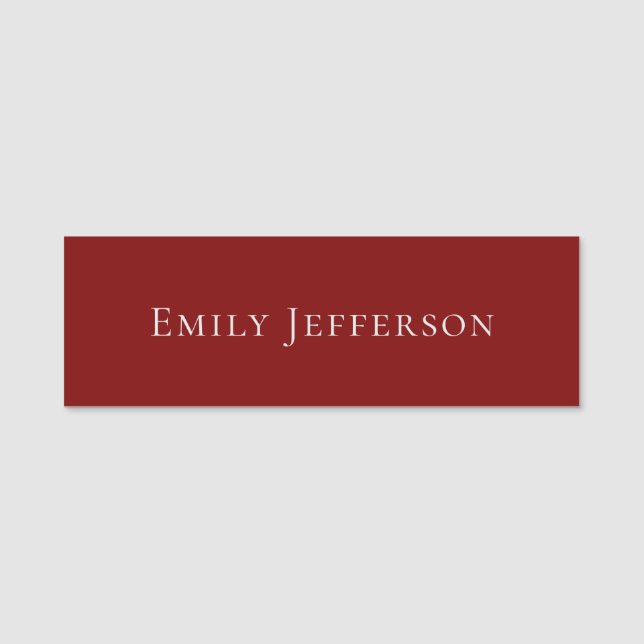 Deep Red Plain Elegant Professional Modern Namensschild (Vorderseite)