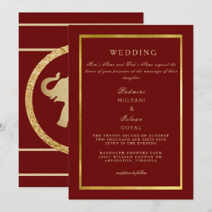 Deep Red Regal Gold Wedding Einladung