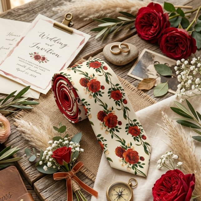 Deep Red Rose Floral Krawatte (Von Creator hochgeladen)