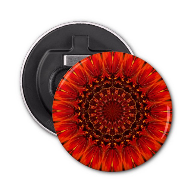 Deep Red Rudbeckia Floral Mandala Flaschenöffner (Vorderseite)