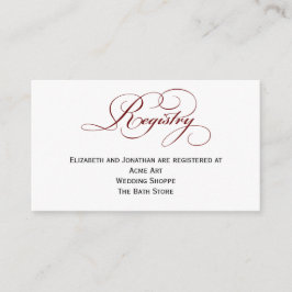 Deep Red Script Wedding Registry Information Card Begleitkarte