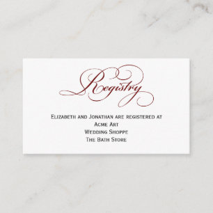 Deep Red Script Wedding Registry Information Card Begleitkarte