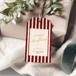 Deep Red Striped and Scalloped Christmas Gift Tags Geschenkanhänger