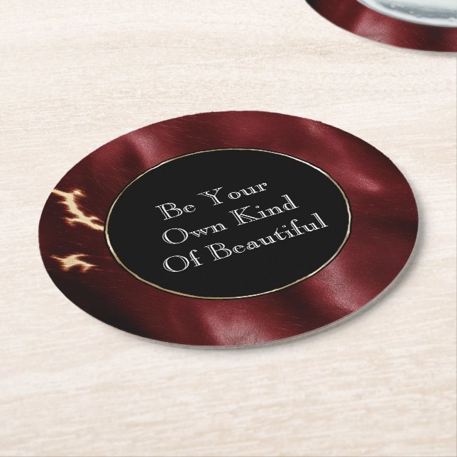 Deep Red Südwest Cowhide Runder Pappuntersetzer (Angewinkelt)