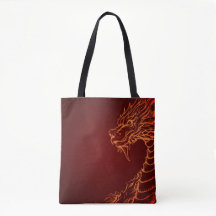 Deep Red Tote Tasche mit farbenfroher Drachenschri