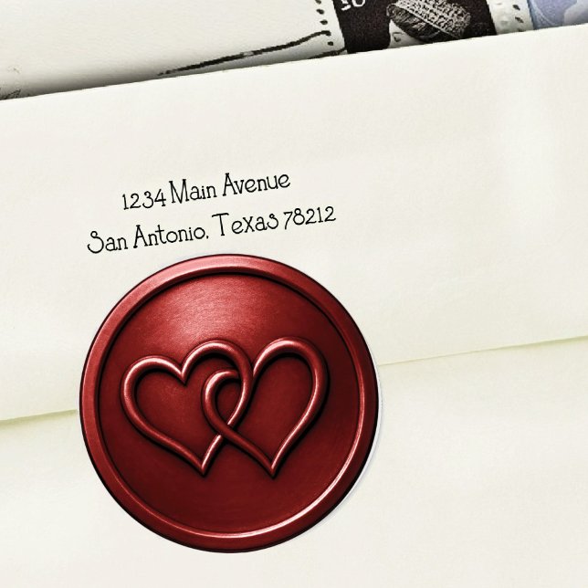 Deep Red Two Hearts Intertwined Wedding Runder Aufkleber (Von Creator hochgeladen)