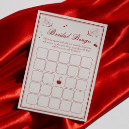 Deep Red Valentine Bridal Shower Bingo Game Card Einladung