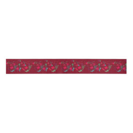 Deep Red Wassail Floral Ribbon Ripsband