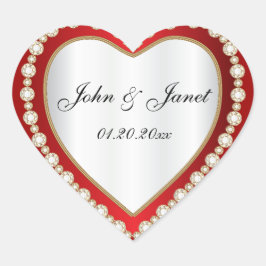 Deep Red White Diamond Jewel Heart Herz-Aufkleber