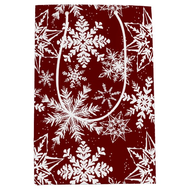 Deep Red Winter Wonderland Snowflake Muster Mittlere Geschenktüte (Vorderseite)
