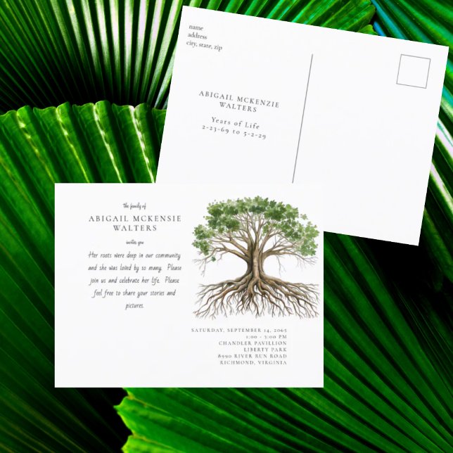 Deep Roots Tree Celebration of Life Invitation Postkarte (Von Creator hochgeladen)