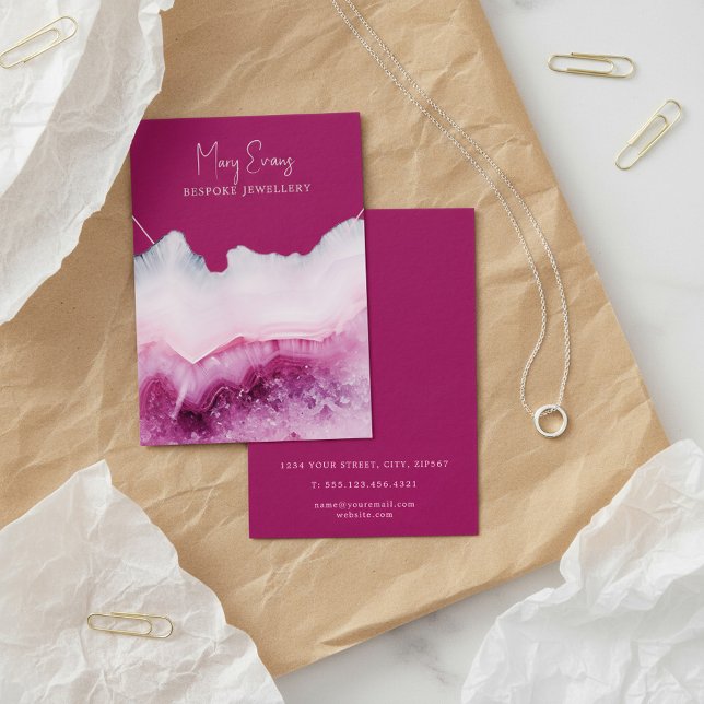 Deep rosa agate Halskette Display Karte (Deep pink agate necklace display card.)