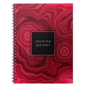 Deep Rose Abstract Agate Marbled Pattern with Name Notizblock