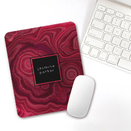 Deep Rose Abstrakt Agate Marbled Muster mit Name Mousepad