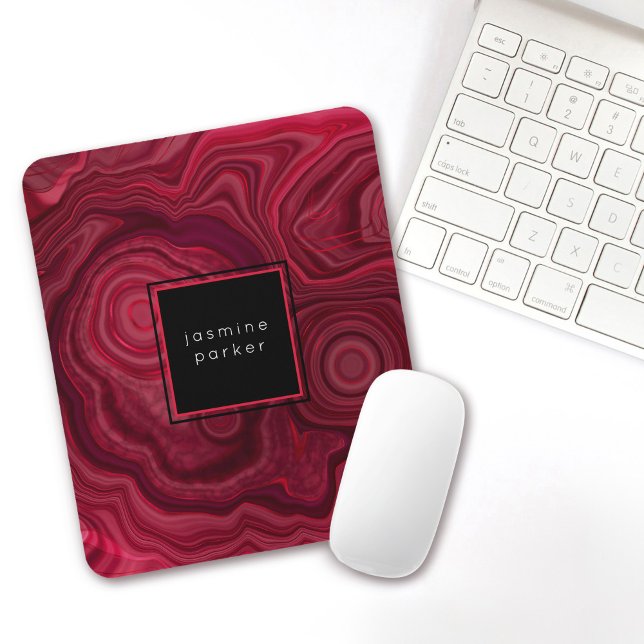 Deep Rose Abstrakt Agate Marbled Muster mit Name Mousepad (Von Creator hochgeladen)