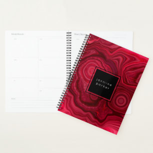 Deep Rose Abstrakt Agate Marbled Muster mit Name Planer