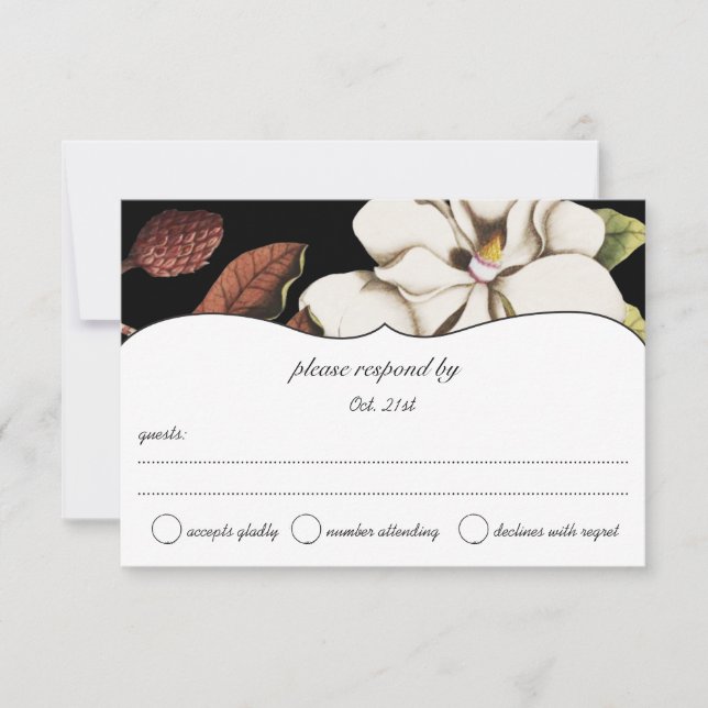 Deep Rose Magnolia Wedding RSVP Karte (Vorderseite)