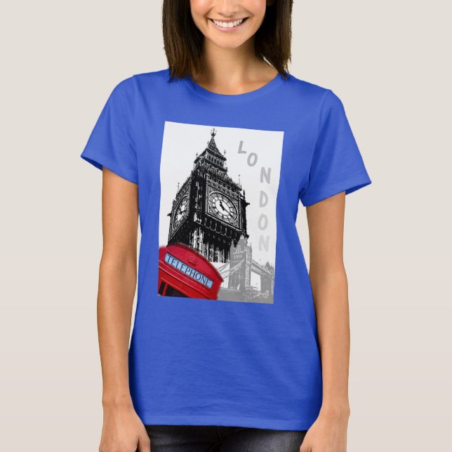 Deep Royal Blue London Red Telefone Box Big Ben T-Shirt (Vorderseite)