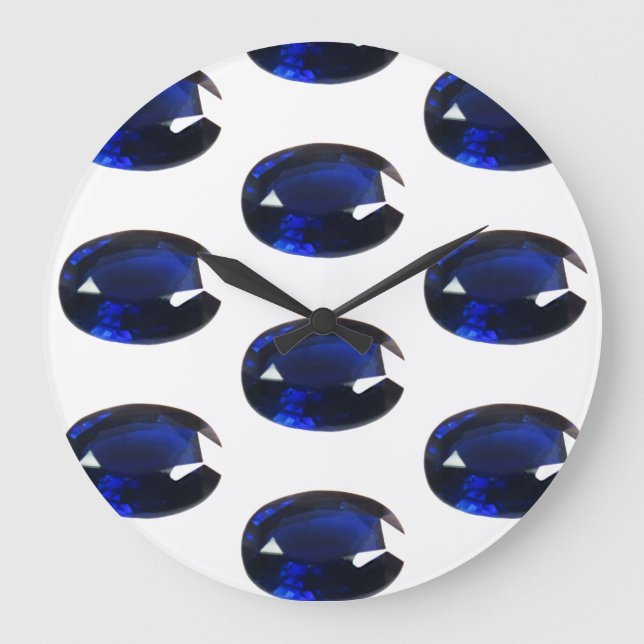 Deep Royal Blue Oval Sapphire Muster Große Wanduhr (Vorderseite)