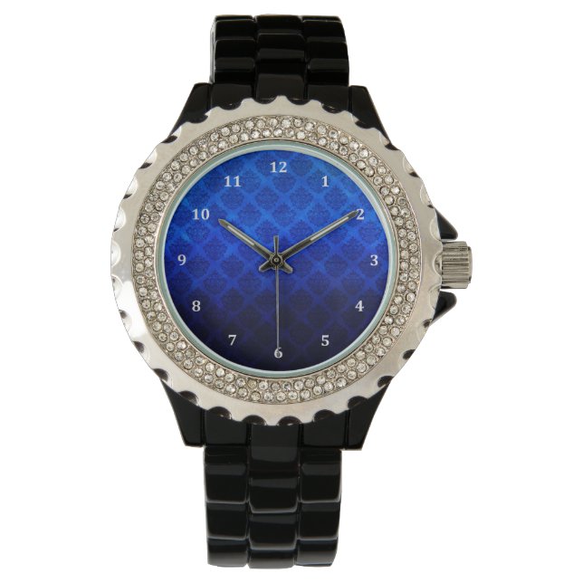 Deep Royal Blue Vintag Damask Grunge Texture Armbanduhr (Vorderseite)