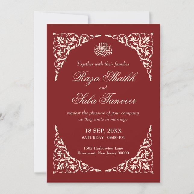 Deep Ruby Islamic Wedding Einladung (Vorderseite)