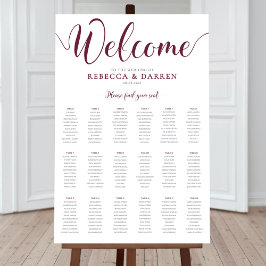 Deep Ruby Red Wedding Seating Chart mit 18 Tischen Poster